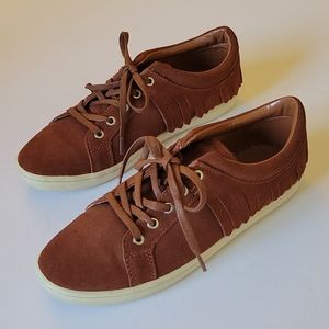 ZARA Cognac Suede Fringed Plimsolls Sneakers